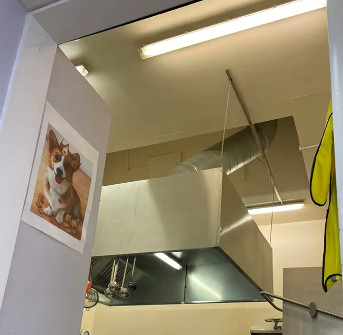 Restaurant Kitchen with yellow toned lights