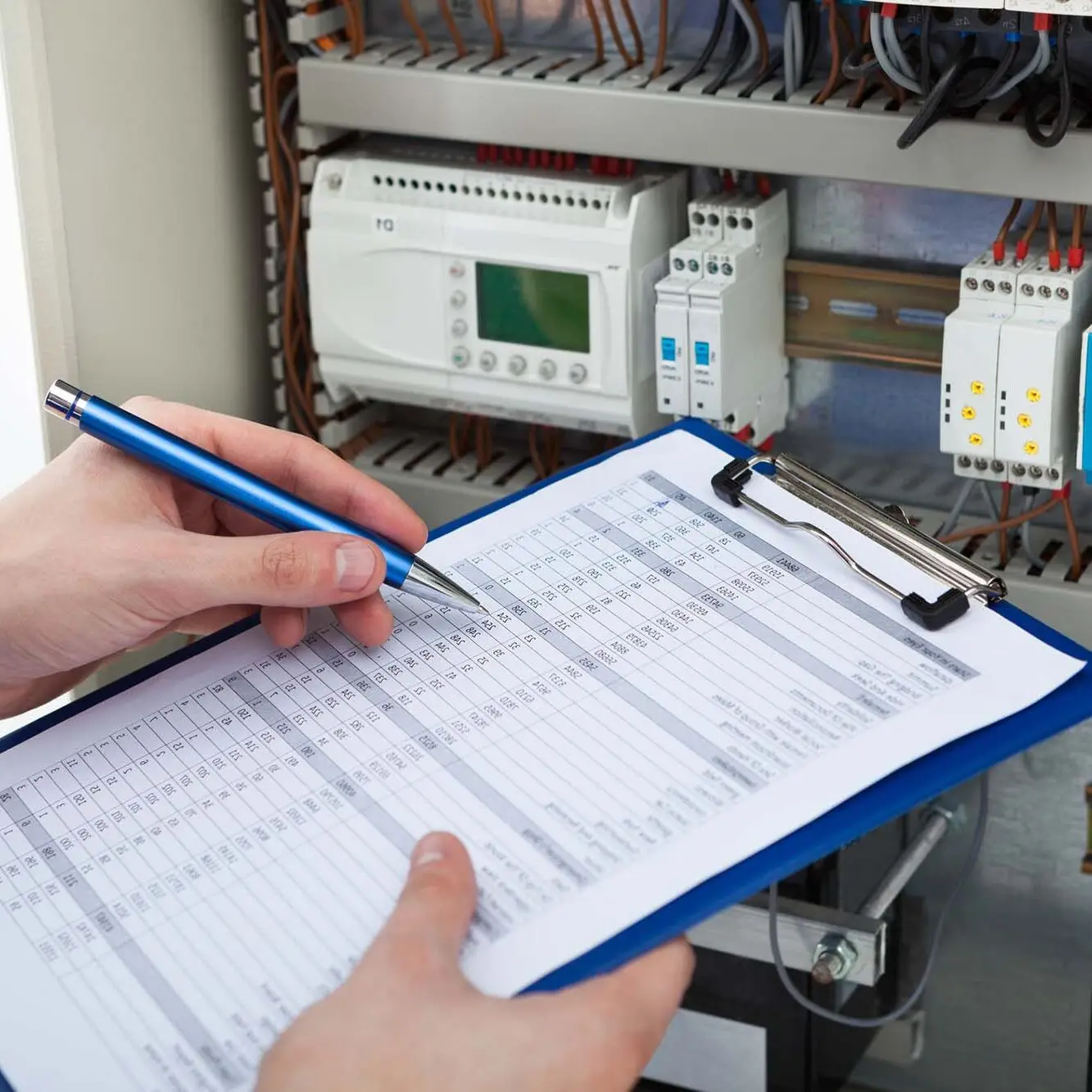 electrician testing a fuse box
